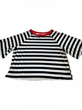 Dokotoo Striped Cropped T Shirt Women Small Black White Red Boho vibes